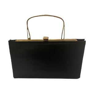 Ande' Evening Clutch w/Gold Twisted Handle 1960’s Vintage Black Patent.GORGEOUS!